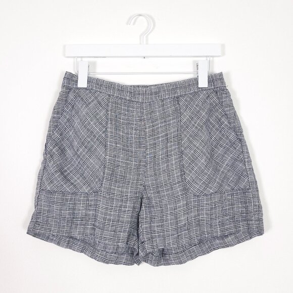 Ellen Tracy Black & White Linen Plaid Shorts - Picture 1 of 7